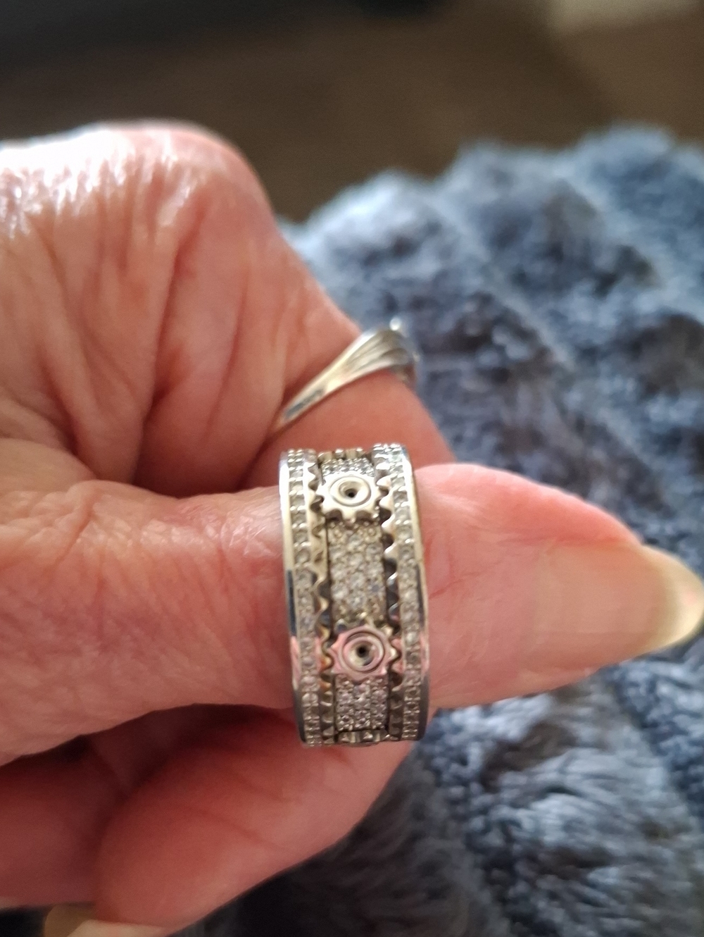 Silver Crystal Band Ring with Floral Accents - Women Jewelry